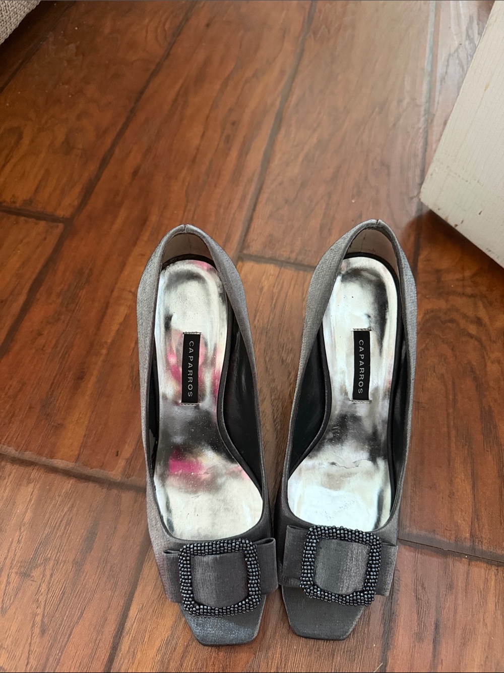 Caparros Gray Buckle Pumps with Embellished Detail 7.5 B